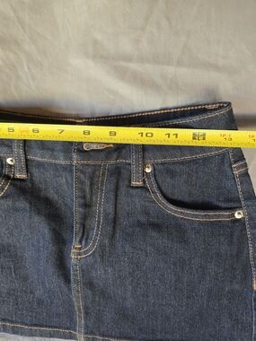 Ashley Mason Dark Indigo Denim Mini Skirt with Orange Topstitching